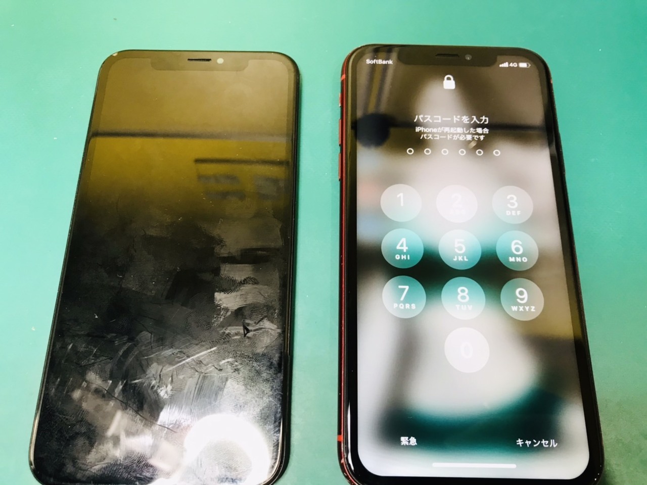 修理前の画面と修理後の画面のiPhone XR比較