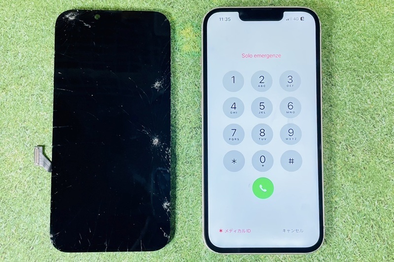 iPhone14のガラスが割れて何も映らない。そんな症状も修理可能です